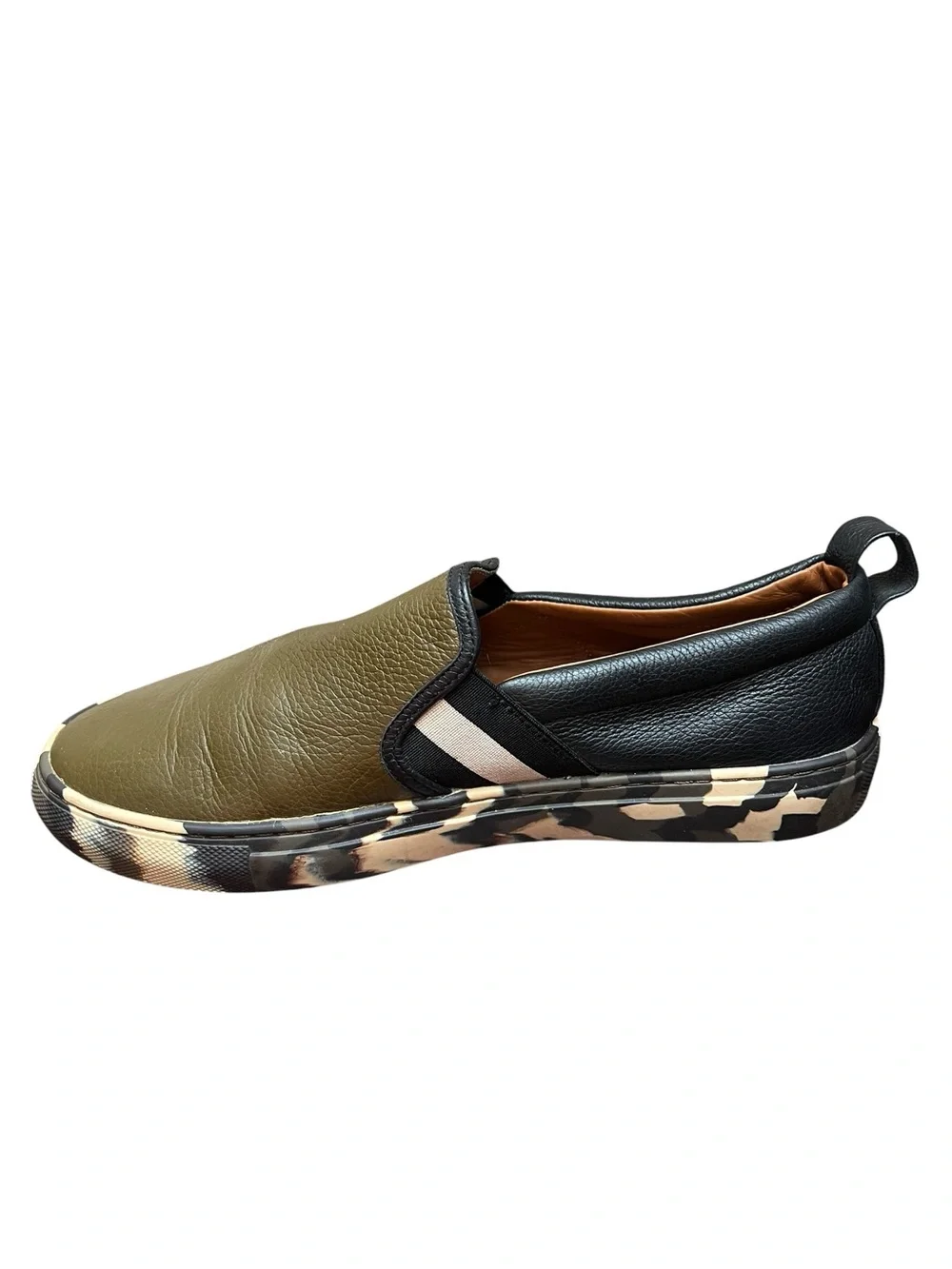 Bally Herald T8D Men’s 8D Leather Slip On Sneakers Olive Green Black Camouflage